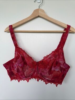 Lise Charmel Sheer Lace Floral Red Underwire Bra